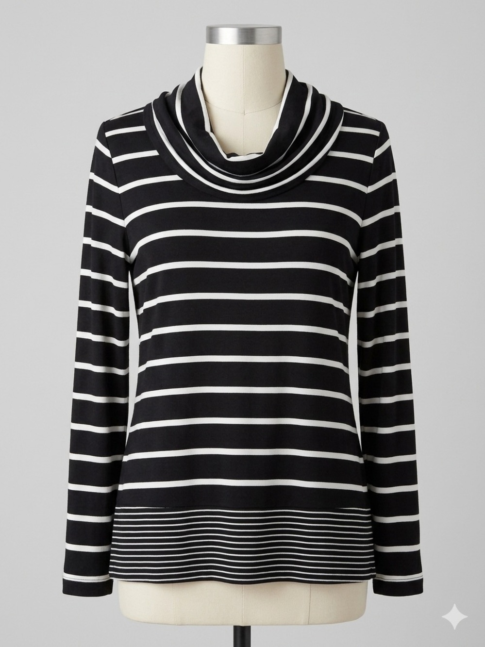White House Black Market Striped Cowl Neck Long Sleeve Top Size M